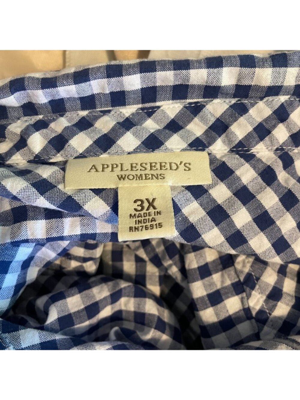 Appleseeds Womens Blue & White Gingham Button-Front Short-Sleeve Shirt 3X Cotton - Picture 4 of 5